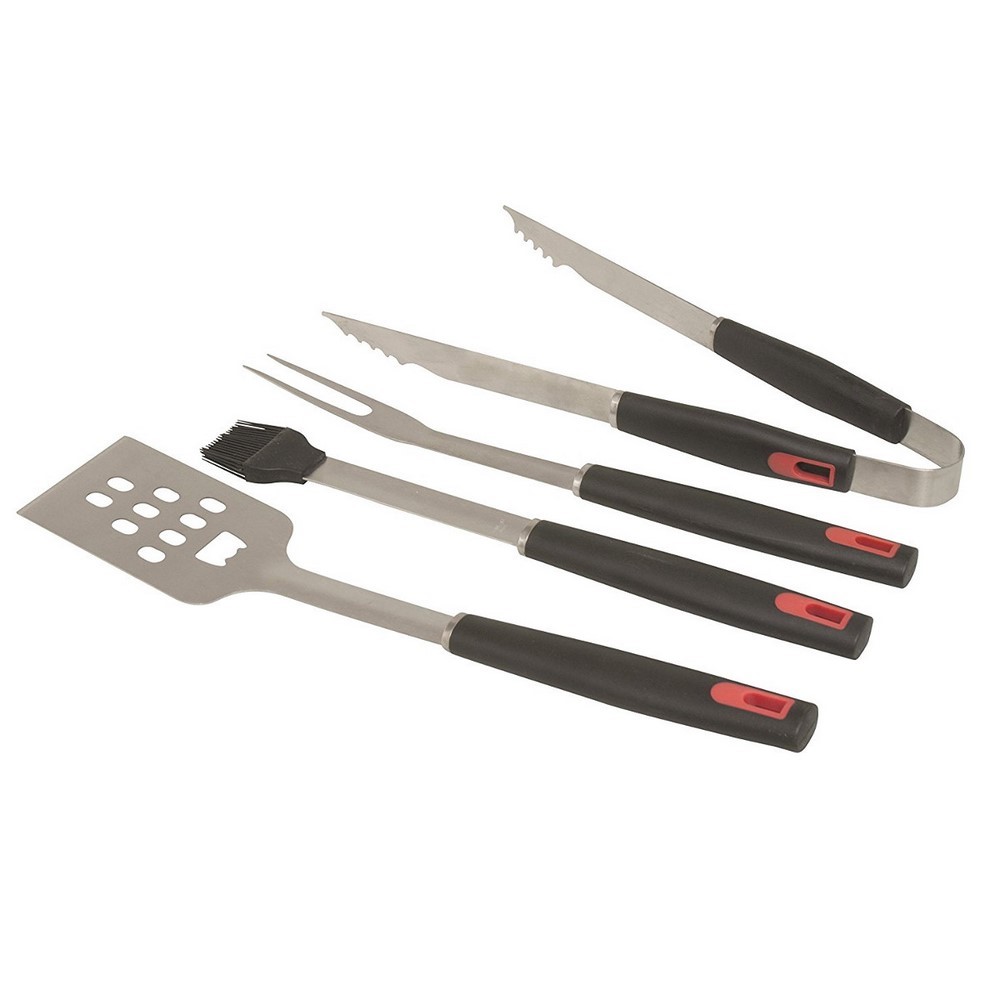 Barbecue Set 4 Accessori Acciaio Inossidabile Nero/Rosso 9x45x6 cm